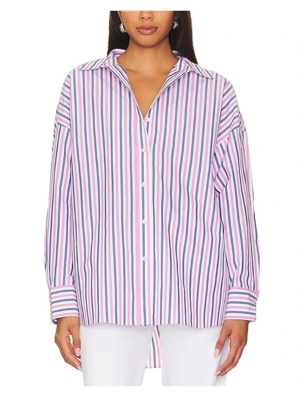 Favorite Daughter Pink Blue Striped Ex-Boyfriend Long Sleeve Button Shirt Small